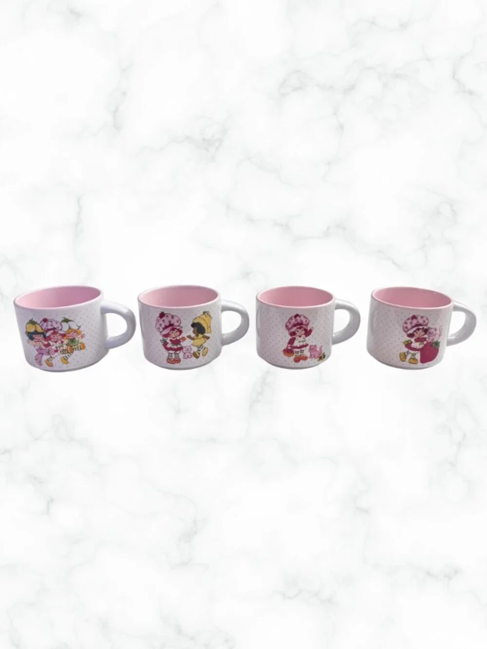 NWOT | Strawberry Shortcake Mug Set Pink Polka Dot Collectible Espresso Cups